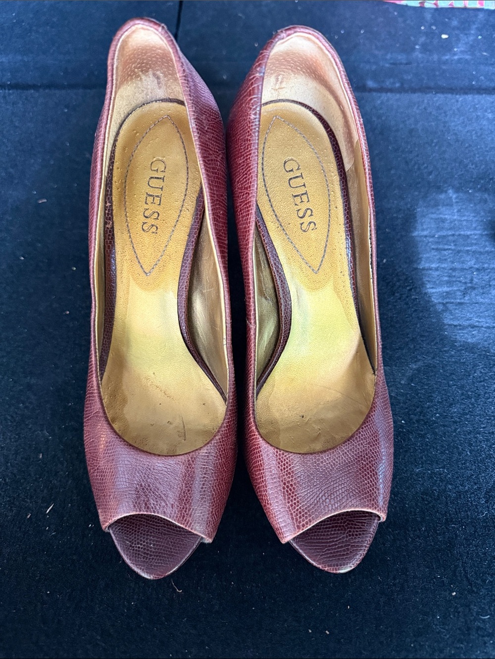 GUESS Brown Peep-Toe Heels